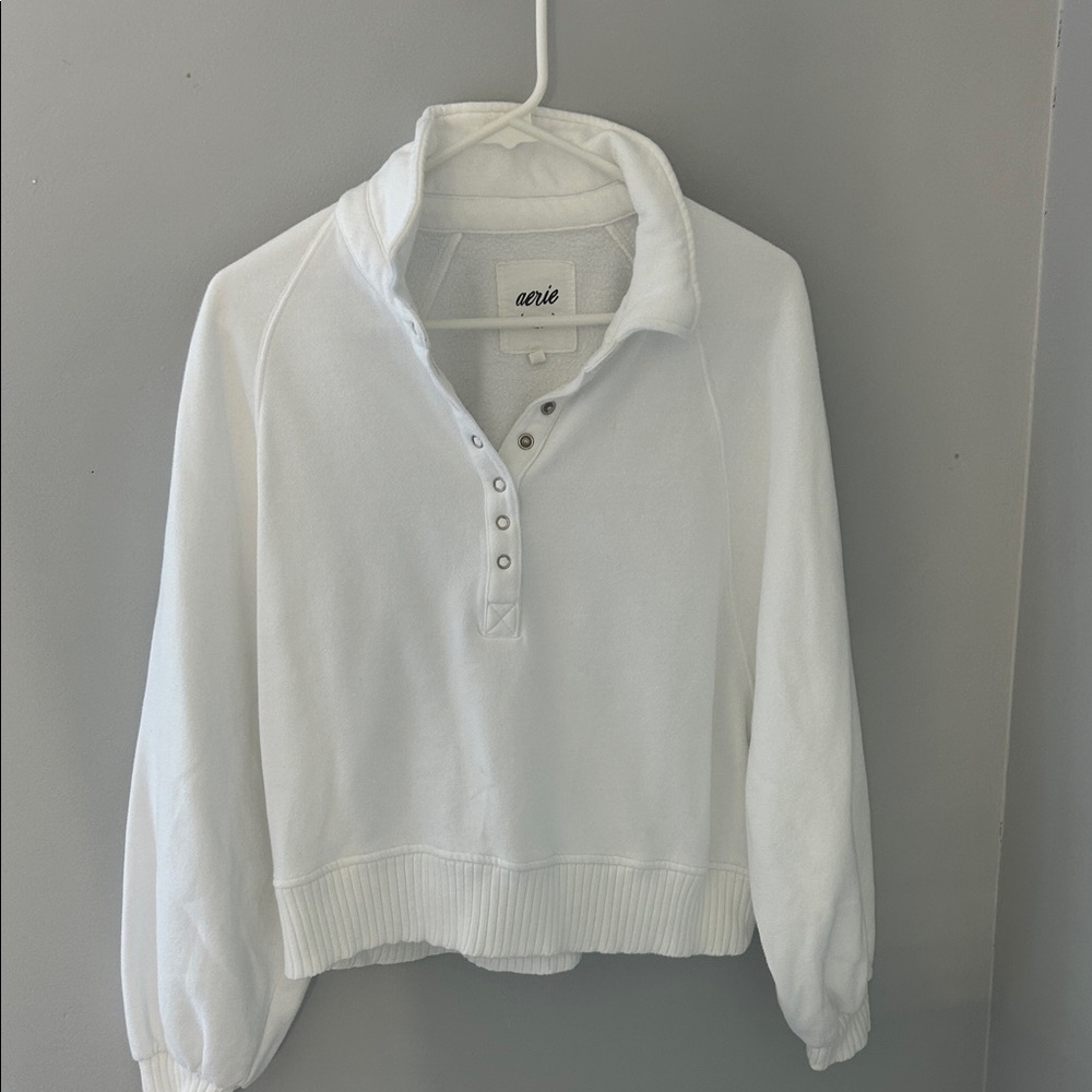 aerie White Snap-Front Pullover Sweatshirt